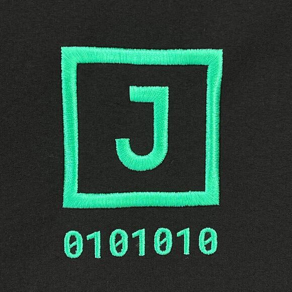 J 0101010 Binary Coding Embroidered Zip Front Jacket Mens Sz Small Black Green - Picture 2 of 7